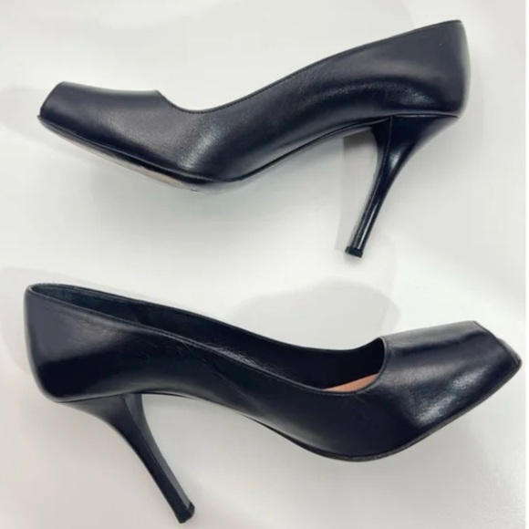 PRADA Black Open Square Toe Leather Heels - Picture 9 of 10